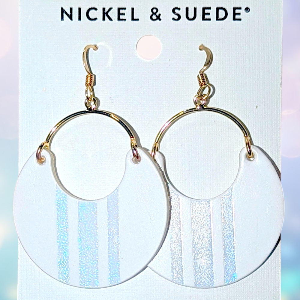 Nickel & Suede White and Gold Hoop Earrings